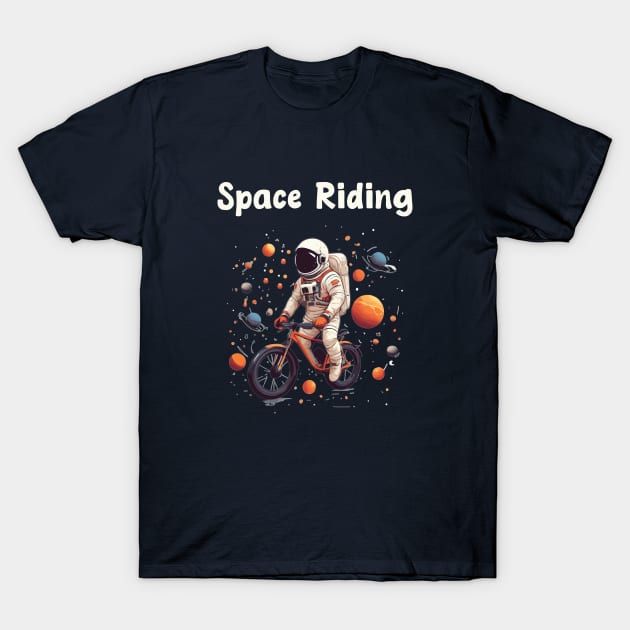 Astronaut riding bike in space T-Shirt by Patterns-Hub